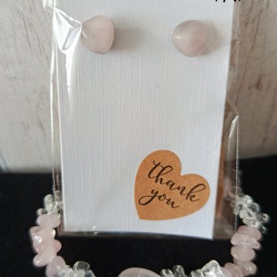 Srdíčkový set – náušnice puzeta a náramek z růženínu a křišťálu