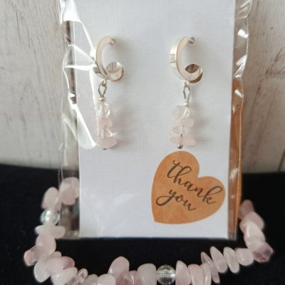 Růžový set 02 - náušnice a náramek z růženínu