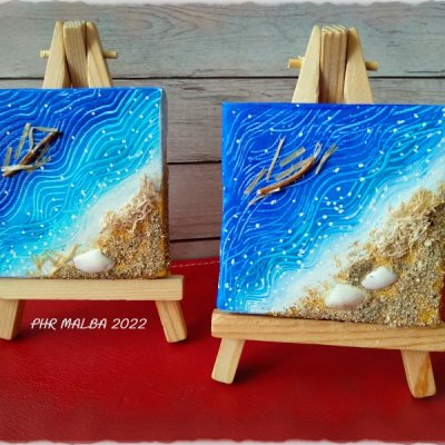 Vzpomínka na moře (originál volná tvorba) akryl na MINI plátně s dřevěným stojanem – není k dispozici